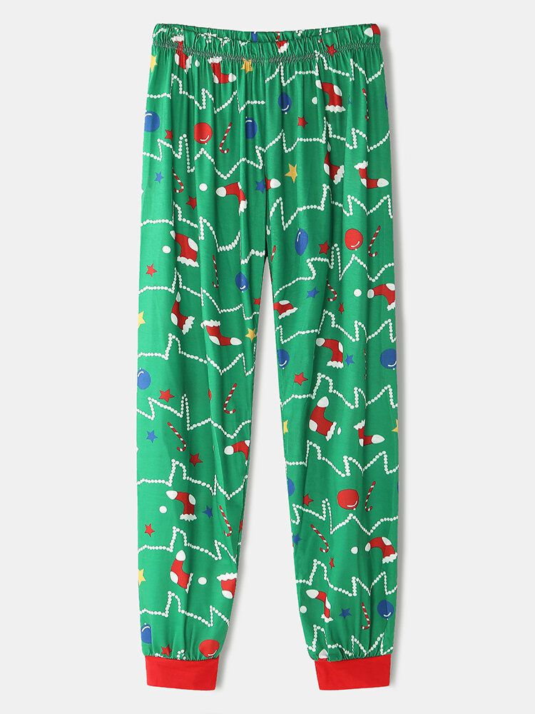 Damen Cartoon Weihnachtsbaum Print Raglanärmel Sweatshirts Elastische Taille Joggerhose Home Pyjama Set