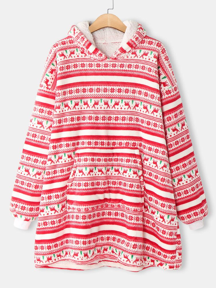 Damen Dicker Weihnachtlicher Schneeflocken-elch-druck-flanell-fleece-gefütterter Warmer Pyjama