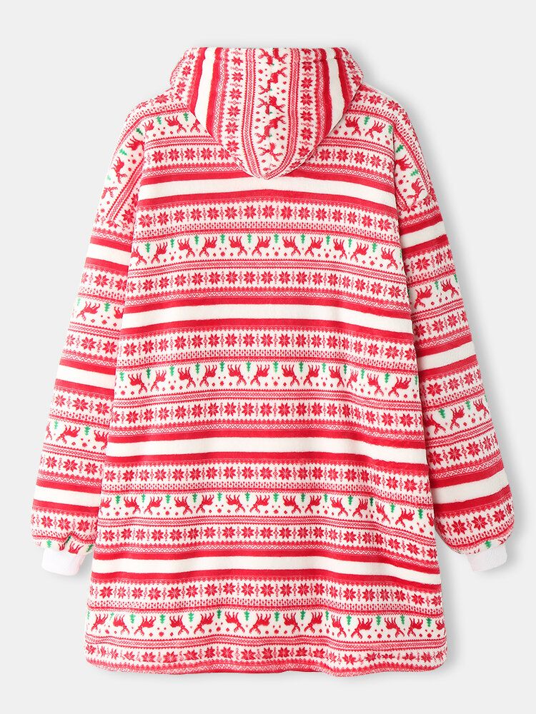 Damen Dicker Weihnachtlicher Schneeflocken-elch-druck-flanell-fleece-gefütterter Warmer Pyjama