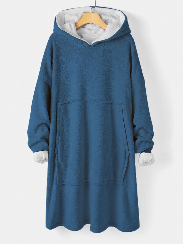 Damen-flanell-hoodie Mit Dicker Decke Kuscheliger Übergroßer Bademantel Mit Großer Tasche