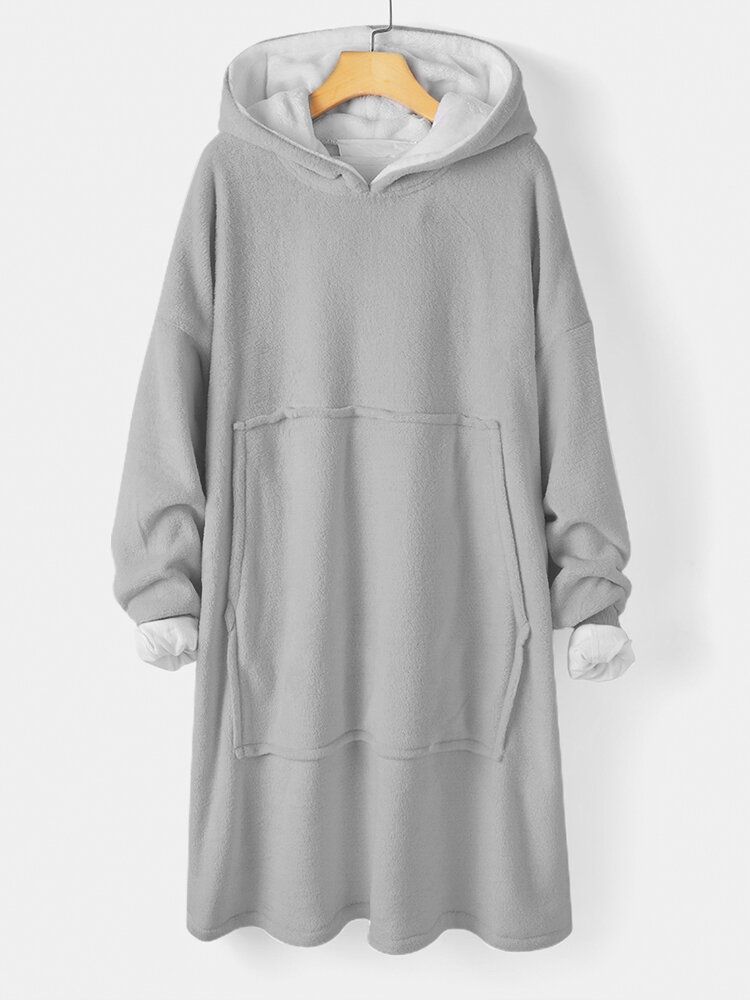 Damen-flanell-hoodie Mit Dicker Decke Kuscheliger Übergroßer Bademantel Mit Großer Tasche