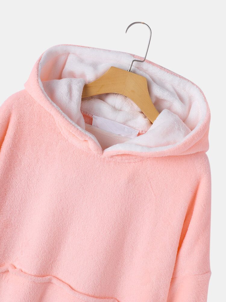 Damen-flanell-hoodie Mit Dicker Decke Kuscheliger Übergroßer Bademantel Mit Großer Tasche