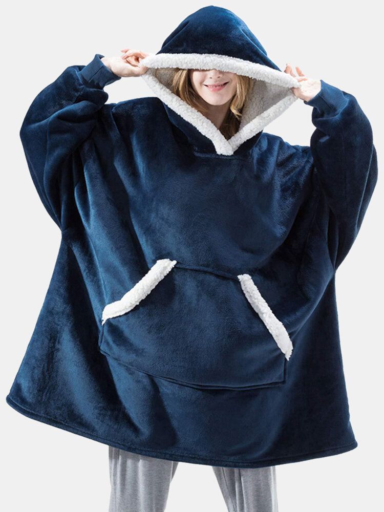 Damen-flanell-oversize-decken-hoodies Verdicken Warme Nachtwäsche-roben Mit Tasche