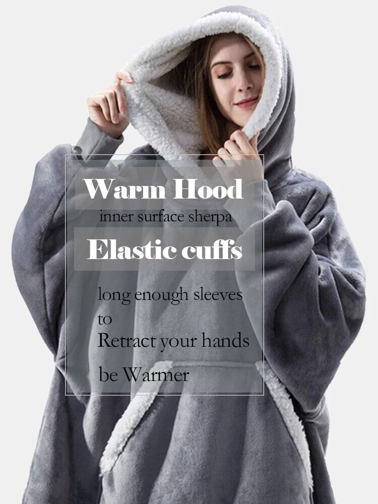 Damen-flanell-oversize-decken-hoodies Verdicken Warme Nachtwäsche-roben Mit Tasche