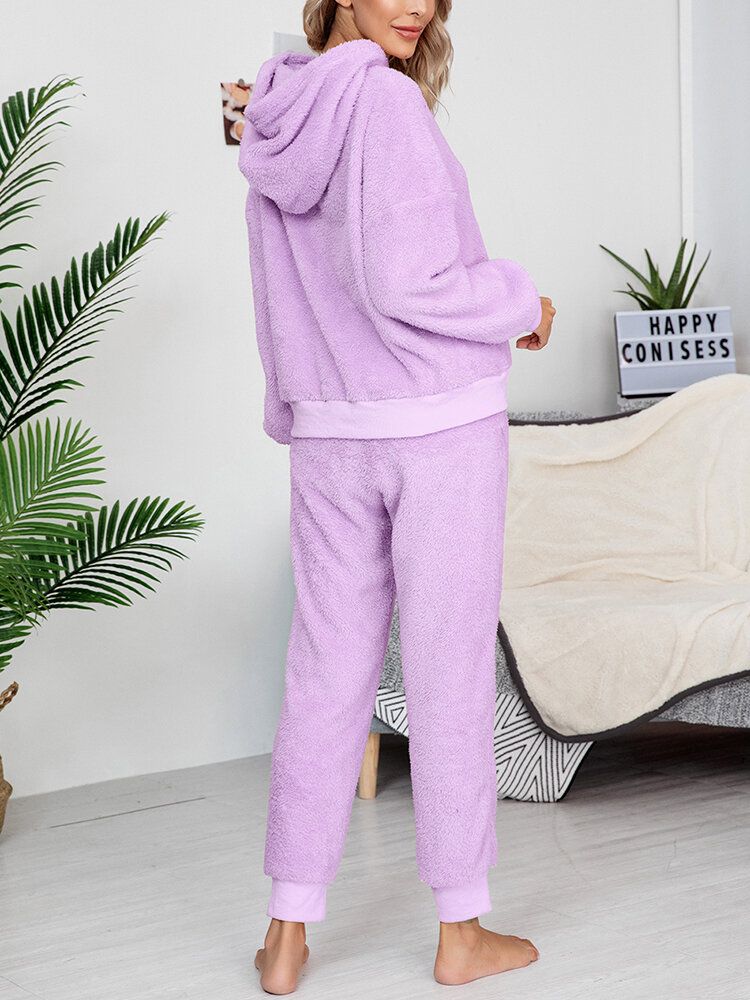 Damen-fleece Dicker Einfarbiger Pullover Hoodie Joggerhose Freizeit-pyjama-set Für Zuhause