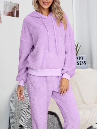 Damen-fleece Dicker Einfarbiger Pullover Hoodie Joggerhose Freizeit-pyjama-set Für Zuhause