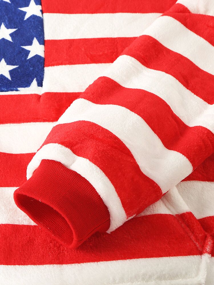 Damen-fleece Gefütterte Decke Mit Amerikanischer Flagge Kuscheliger Dicker Warmer Bademantel Mit Tasche