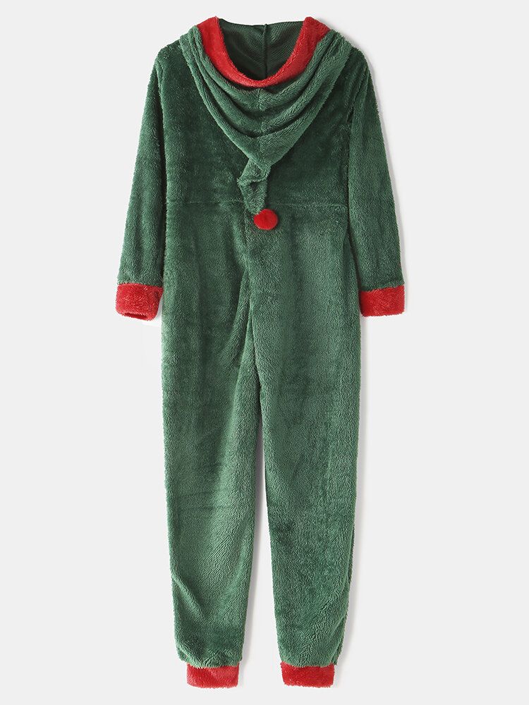 Damen Niedliche Kapuzen-langarm-fleece-kuschelige Warme Einfarbige Nachtwäsche-overalls