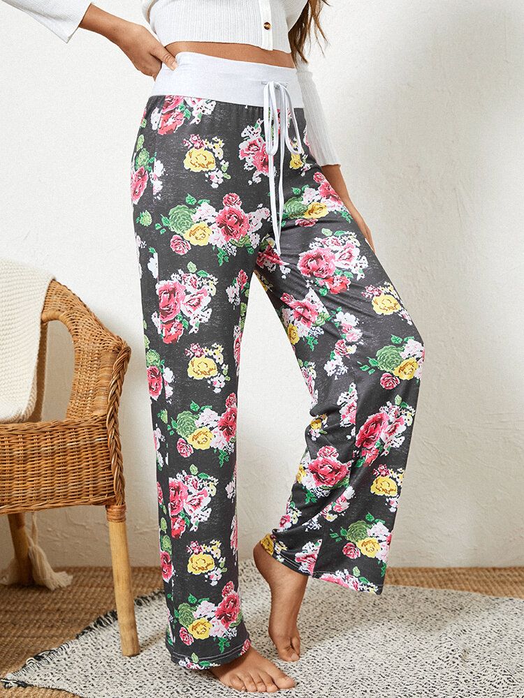 Damen Plus Size Allover Blumen Print Tunnelzug Taille Lose Casual Home Pyjama Hosen