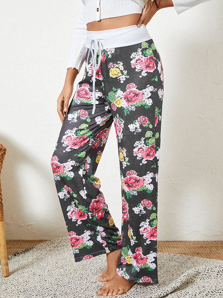 Damen Plus Size Allover Blumen Print Tunnelzug Taille Lose Casual Home Pyjama Hosen