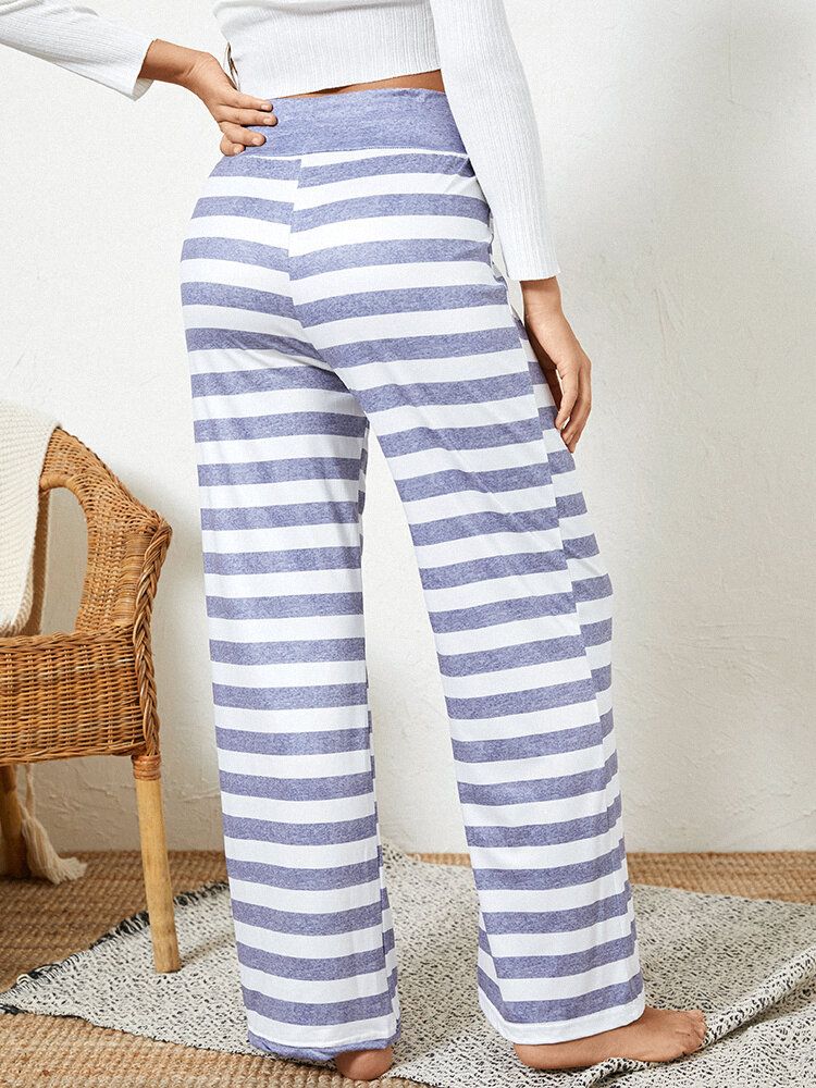 Damen Plus Size Striped Short Style Drawstring Waist Loose Daily Home Pyjama Pants