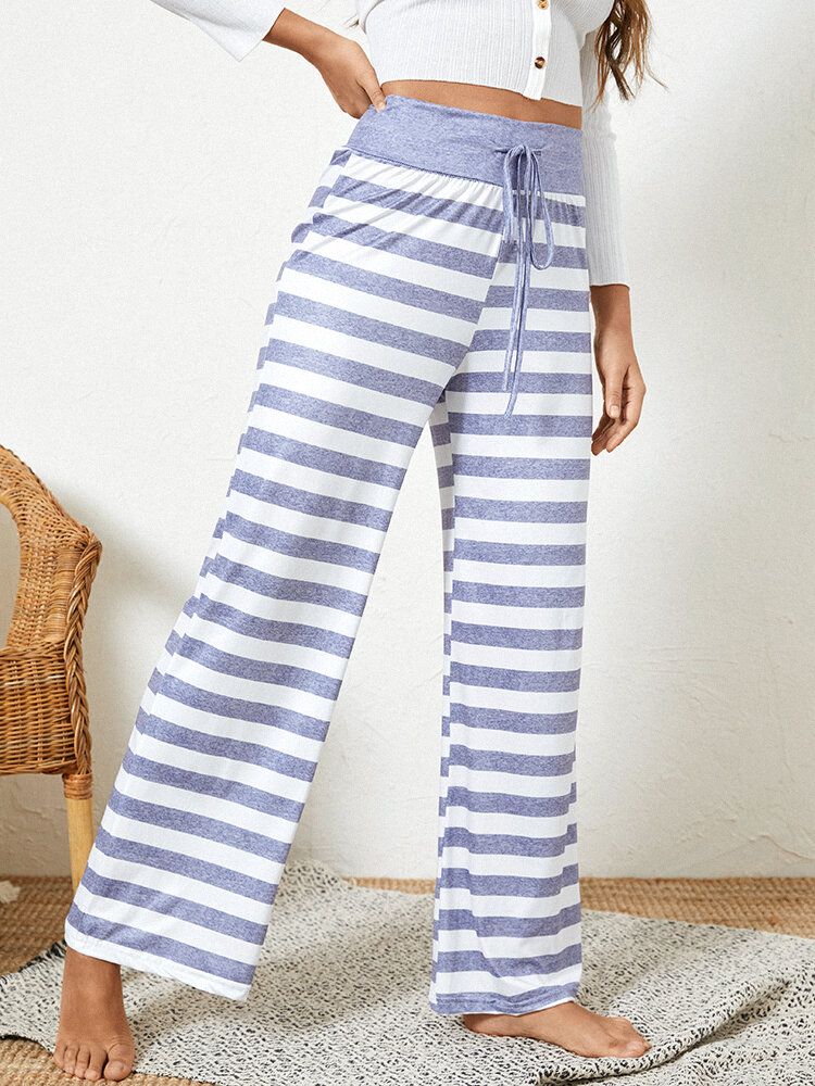 Damen Plus Size Striped Short Style Drawstring Waist Loose Daily Home Pyjama Pants