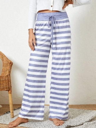 Damen Plus Size Striped Short Style Drawstring Waist Loose Daily Home Pyjama Pants