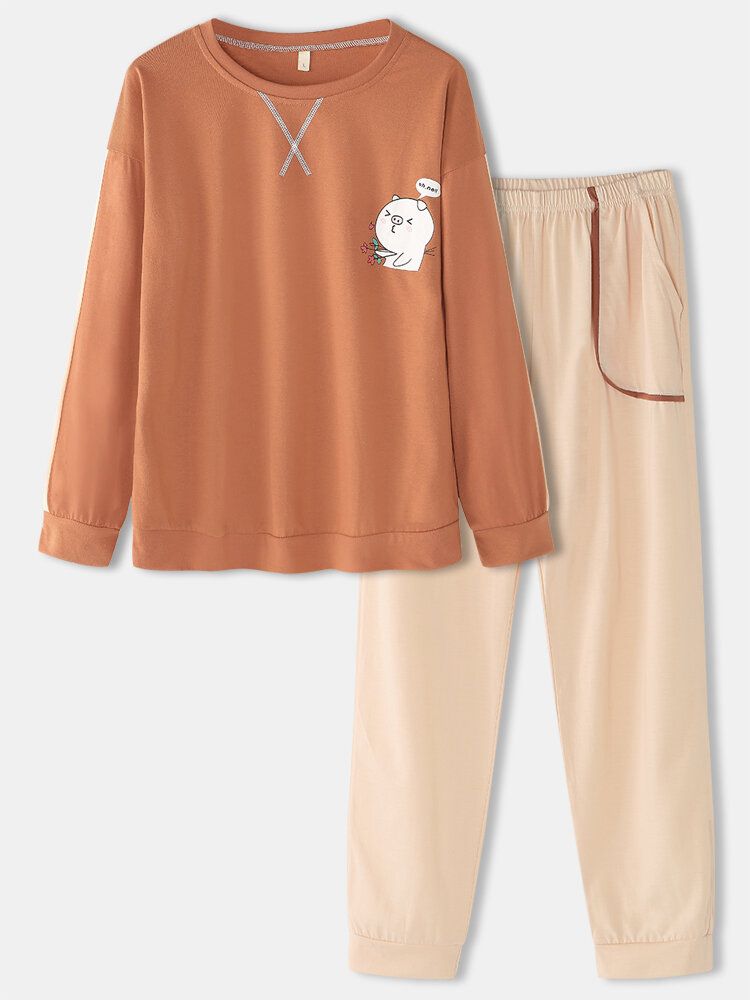 Damen-sweatshirt Süßes Schwein Langärmlig Locker Jogginghose Home Lounge Pyjama-set