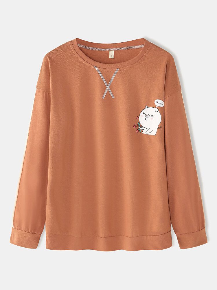 Damen-sweatshirt Süßes Schwein Langärmlig Locker Jogginghose Home Lounge Pyjama-set