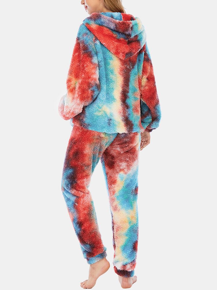 Damen-tie-dye-fleece-hosen Mit Kängurutasche Und Hoodie Home Sleepweat Lässiges Pyjama-set