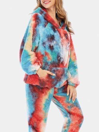 Damen-tie-dye-fleece-hosen Mit Kängurutasche Und Hoodie Home Sleepweat Lässiges Pyjama-set