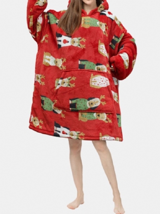 Dicker Weihnachtlicher Cartoon-tierdruck-flanell-fleece-gefütterter Übergroßer Warmer Pyjama Für Damen