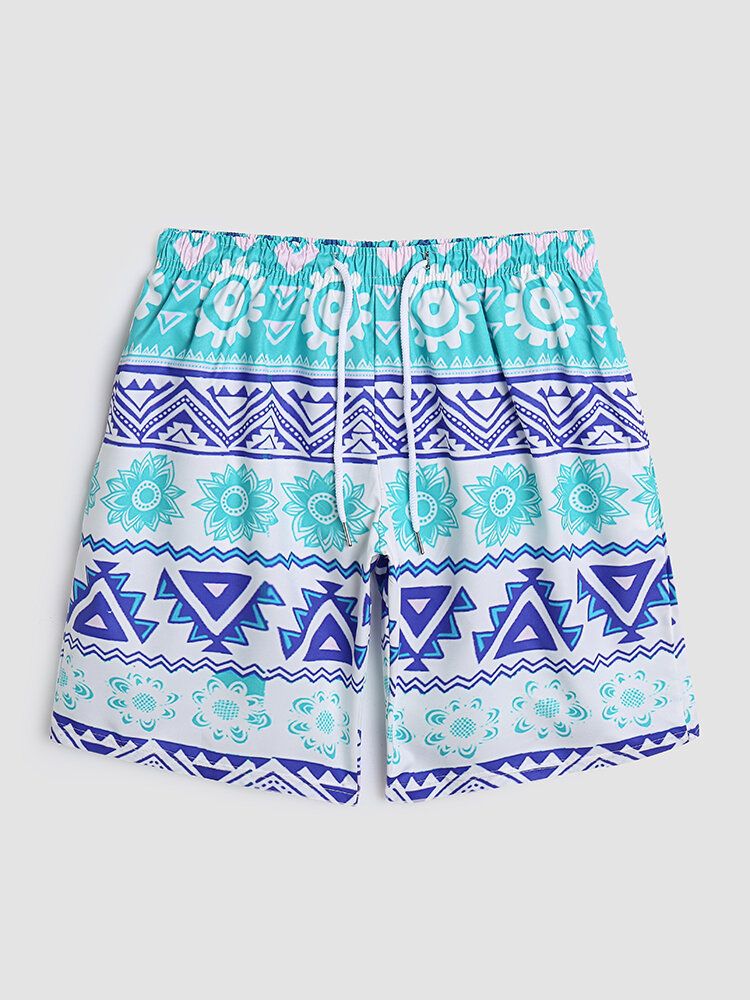 Dünne Coole Schnell Trocknende Mit Mesh Gefütterte Boardshorts Mit Blumenmuster Und Geometrischen Mustern Für Herren