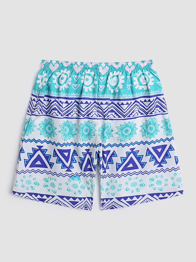 Dünne Coole Schnell Trocknende Mit Mesh Gefütterte Boardshorts Mit Blumenmuster Und Geometrischen Mustern Für Herren