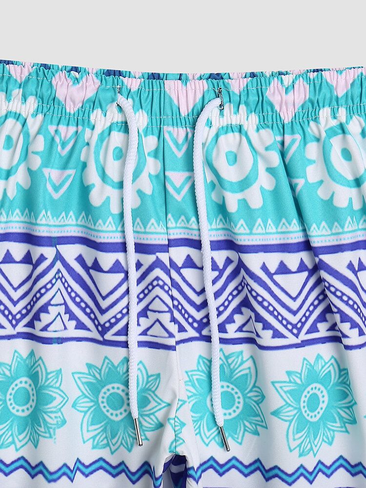 Dünne Coole Schnell Trocknende Mit Mesh Gefütterte Boardshorts Mit Blumenmuster Und Geometrischen Mustern Für Herren