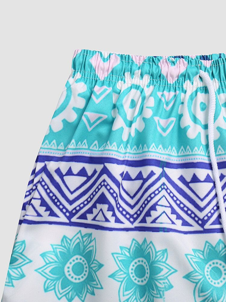 Dünne Coole Schnell Trocknende Mit Mesh Gefütterte Boardshorts Mit Blumenmuster Und Geometrischen Mustern Für Herren