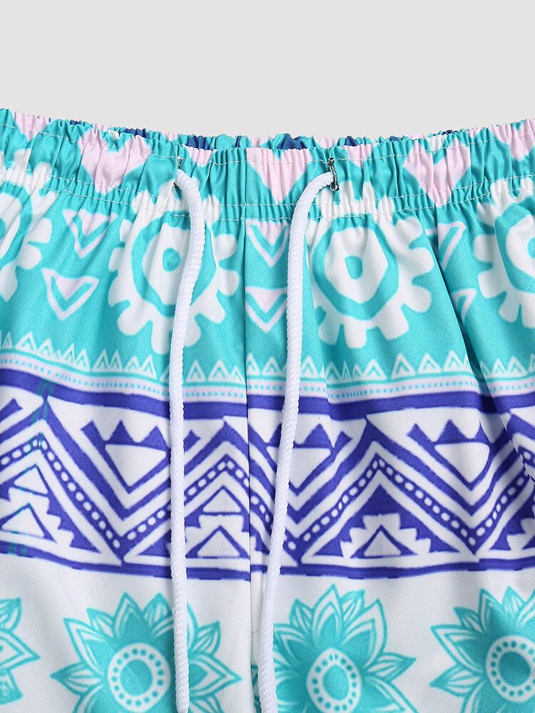 Dünne Coole Schnell Trocknende Mit Mesh Gefütterte Boardshorts Mit Blumenmuster Und Geometrischen Mustern Für Herren