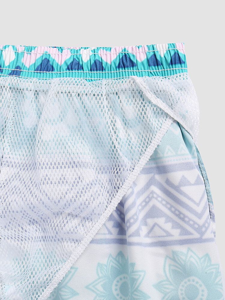 Dünne Coole Schnell Trocknende Mit Mesh Gefütterte Boardshorts Mit Blumenmuster Und Geometrischen Mustern Für Herren