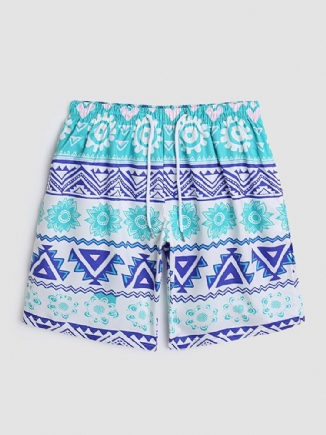 Dünne Coole Schnell Trocknende Mit Mesh Gefütterte Boardshorts Mit Blumenmuster Und Geometrischen Mustern Für Herren