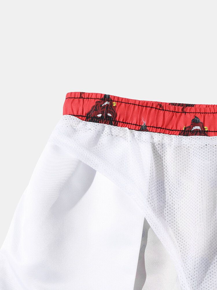 Dünne Schnell Trocknende Lockere Boardshorts Mit Kordelzug Für Herren Mit Dämonenmuster Und Mesh-futter