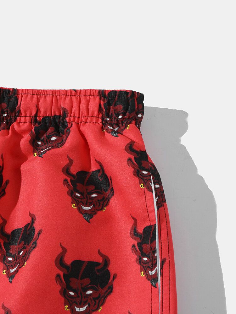 Dünne Schnell Trocknende Lockere Boardshorts Mit Kordelzug Für Herren Mit Dämonenmuster Und Mesh-futter