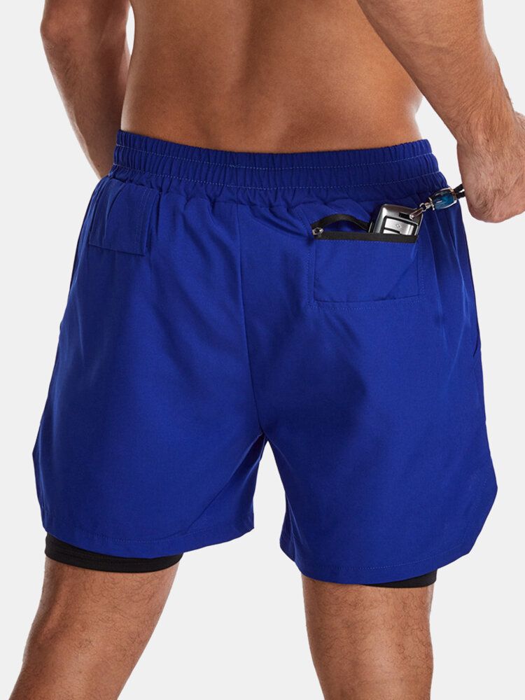 Einfarbige Schnell Trocknende Sportliche Lässige Doppellagige Boardshorts Mit Stretch Für Herren