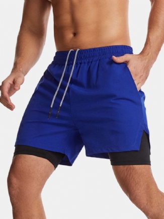 Einfarbige Schnell Trocknende Sportliche Lässige Doppellagige Boardshorts Mit Stretch Für Herren