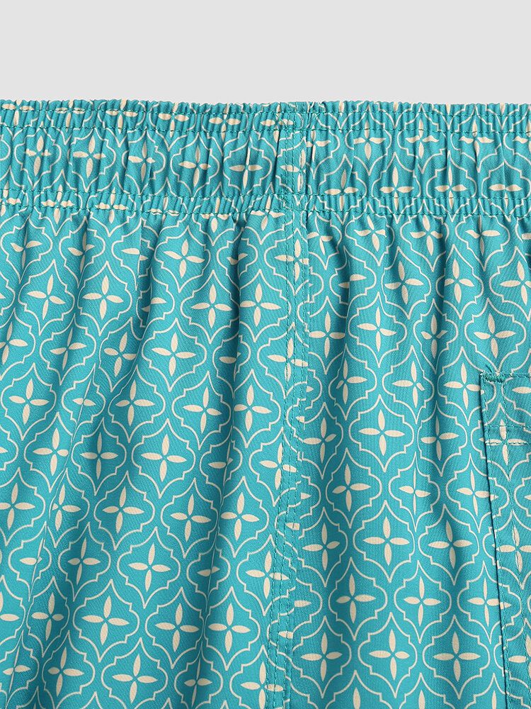 Elegante Print-patchwork-retro-stil-leichtbau-shorts Mit Kordelzug Für Herren