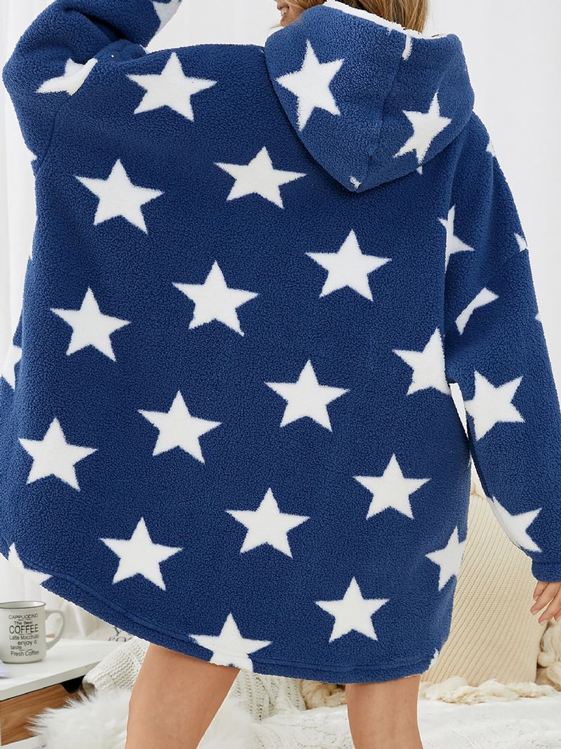 Frauen Allover Stars Verdicken Warme Fleece-hoodie Mit Lockerer Decke Und Kängurutasche