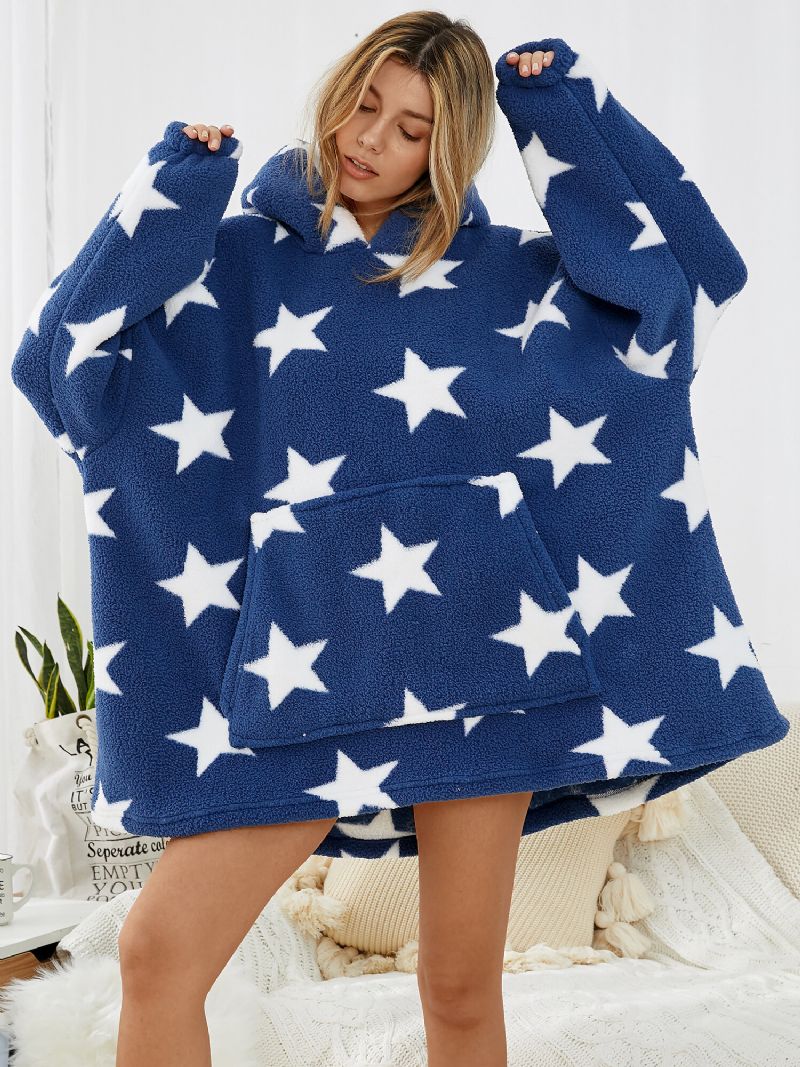 Frauen Allover Stars Verdicken Warme Fleece-hoodie Mit Lockerer Decke Und Kängurutasche