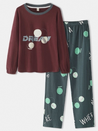 Frauen Brief Dot Print Drop Shoulder Pullover Pullover Home Lässige Pyjamas