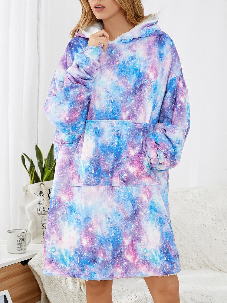 Frauen Design Starry Sky Tie Dye Print Übergroßer Wendbarer Homewear Fleece Gefütterter Wendbarer Decken-hoodie Mit Kängurutasche