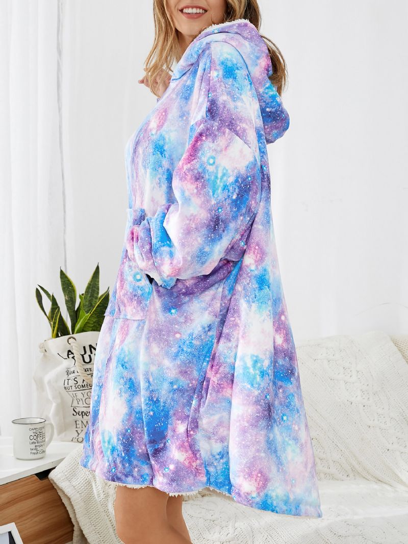 Frauen Design Starry Sky Tie Dye Print Übergroßer Wendbarer Homewear Fleece Gefütterter Wendbarer Decken-hoodie Mit Kängurutasche