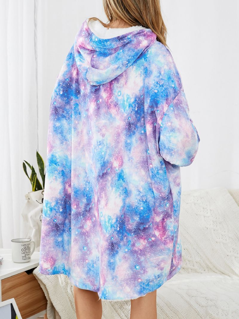 Frauen Design Starry Sky Tie Dye Print Übergroßer Wendbarer Homewear Fleece Gefütterter Wendbarer Decken-hoodie Mit Kängurutasche