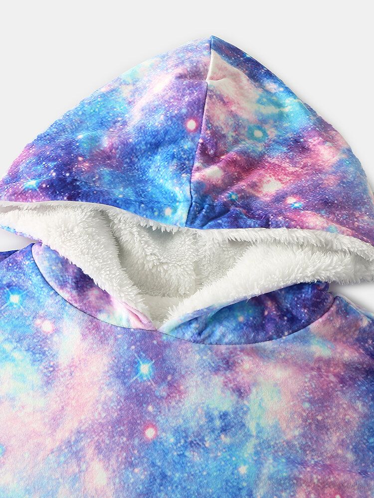 Frauen Design Starry Sky Tie Dye Print Übergroßer Wendbarer Homewear Fleece Gefütterter Wendbarer Decken-hoodie Mit Kängurutasche