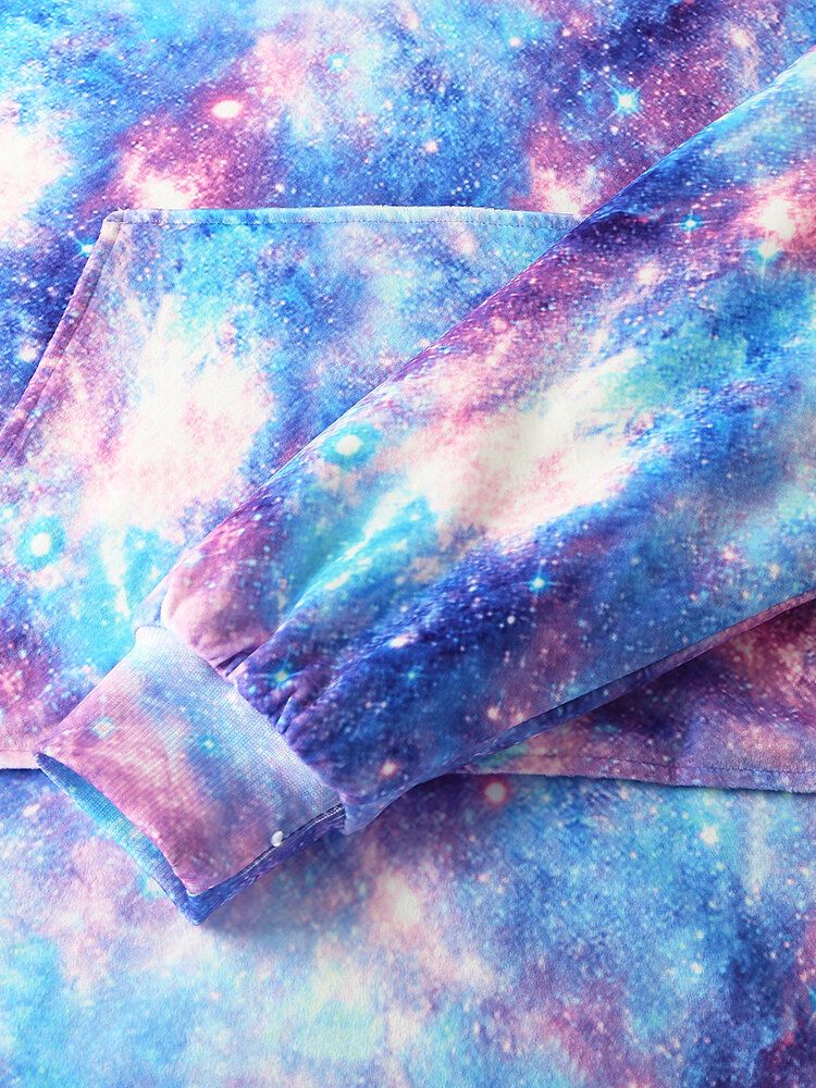 Frauen Design Starry Sky Tie Dye Print Übergroßer Wendbarer Homewear Fleece Gefütterter Wendbarer Decken-hoodie Mit Kängurutasche