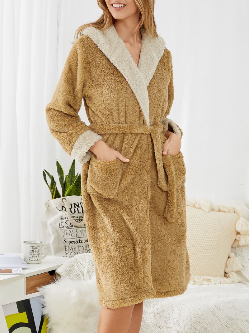 Frauen Dicker Niedlicher Hasenohr-fleece Mit Kapuze Warm Home Loose Lace-up Robe