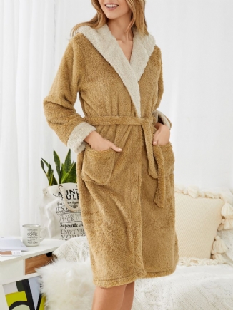 Frauen Dicker Niedlicher Hasenohr-fleece Mit Kapuze Warm Home Loose Lace-up Robe