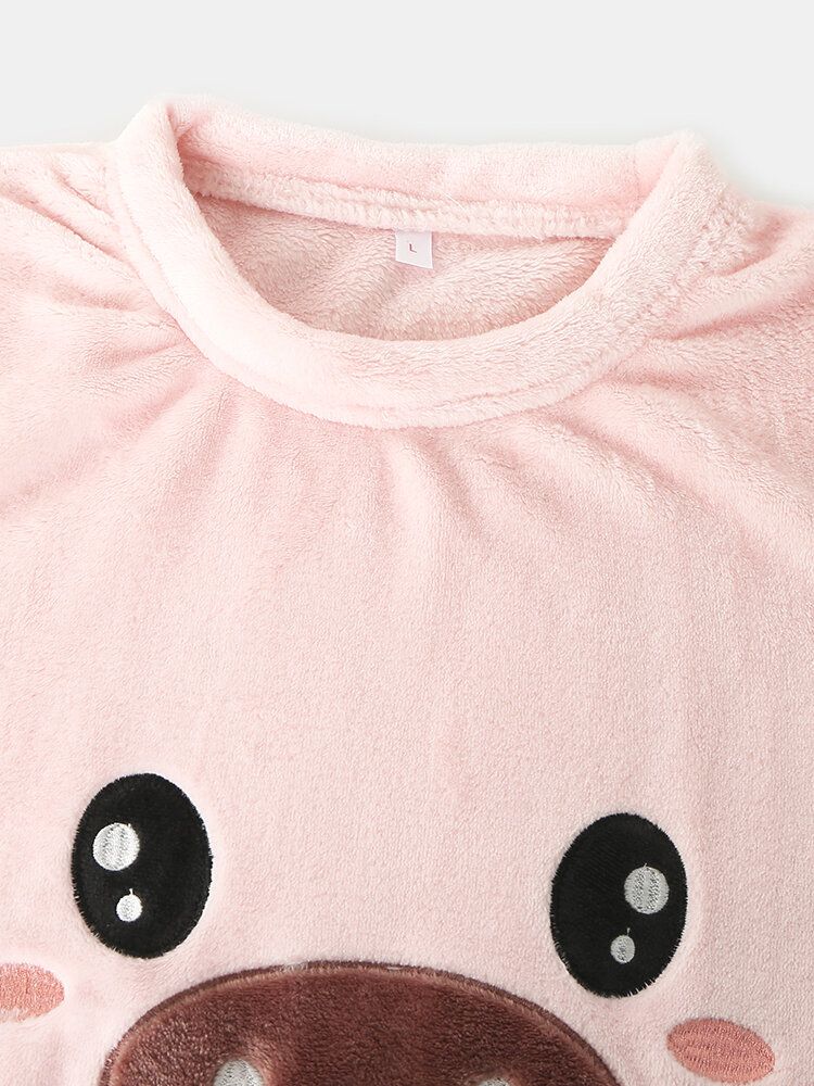 Frauen-flanell-schwein-grafik-langarm-sweatshirts Mit Elastischer Taille Hosen Verdicken Das Pyjama-set