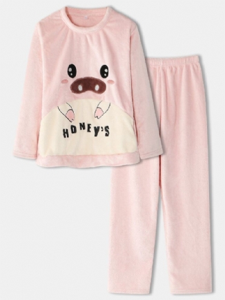 Frauen-flanell-schwein-grafik-langarm-sweatshirts Mit Elastischer Taille Hosen Verdicken Das Pyjama-set