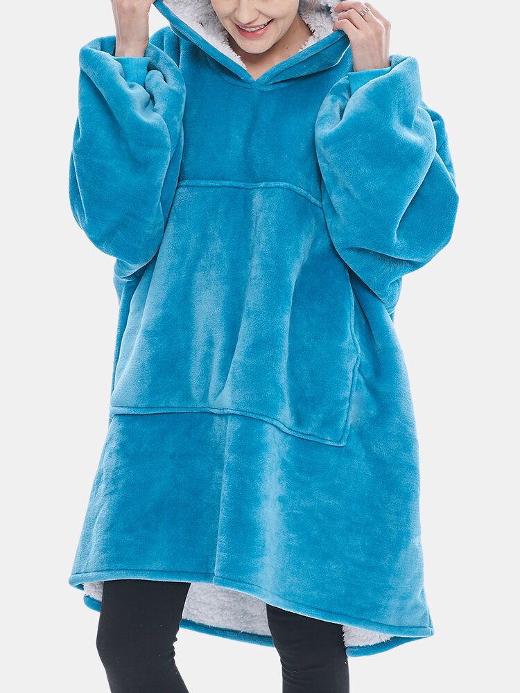 Frauen Flanell Übergroße Kängurutasche Hoodie Decke Hoodie Home Warme Roben