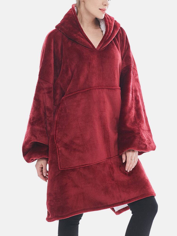 Frauen Flanell Übergroße Kängurutasche Hoodie Decke Hoodie Home Warme Roben