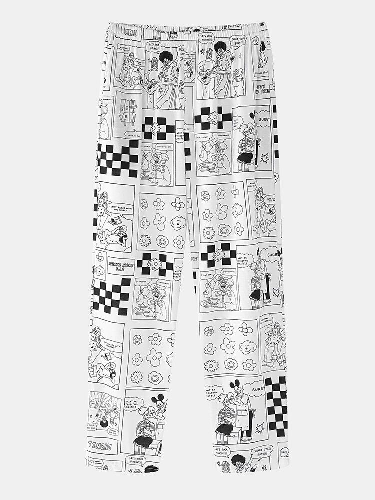 Frauen-karikatur-anime-druck-schwarzer Pullover-elastische Taillen-hosen-hause-pyjama-set