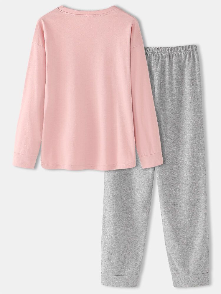 Frauen-karikatur-druck-rosa-pullover-elastische Taillen-taschen-hause-beiläufige Pyjamas